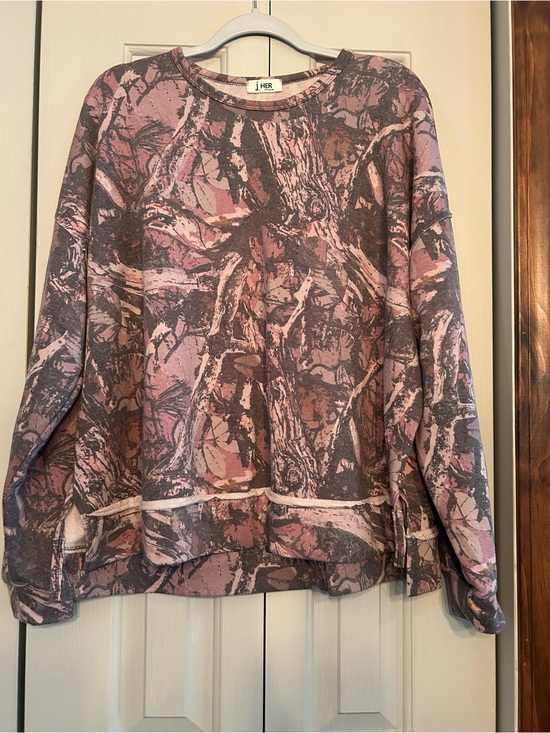 J.Her Tops - HER Pink & Gray Camouflage-Print Crewneck Sweatshirt